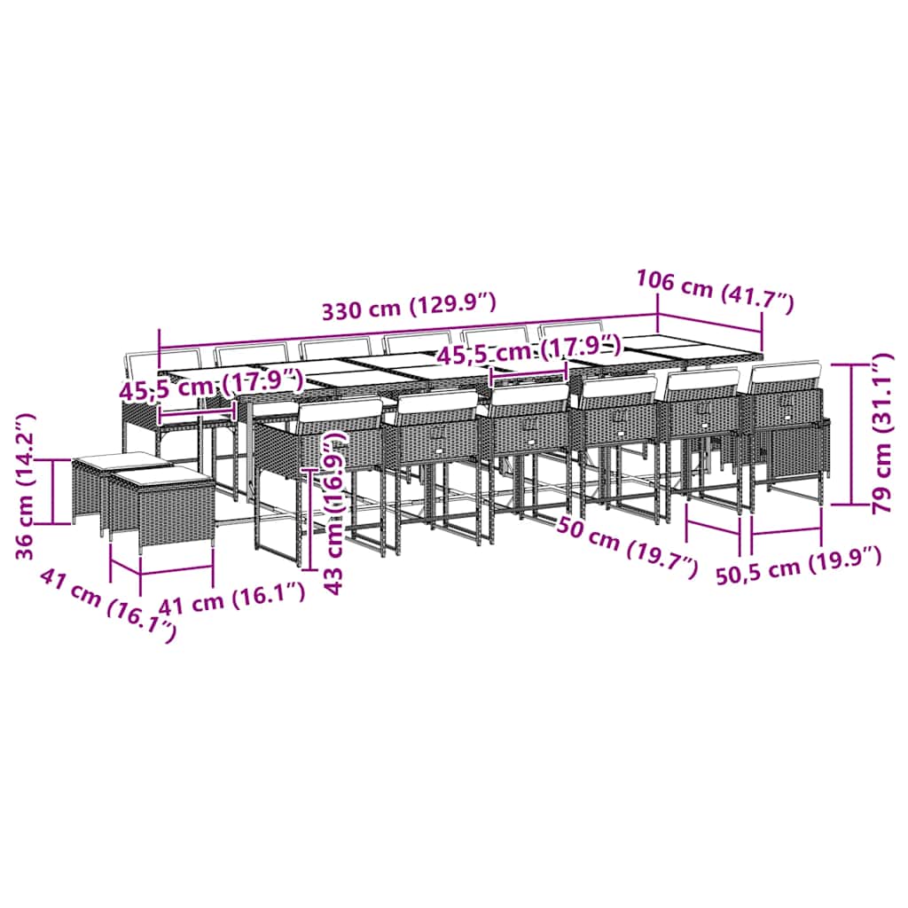 Set da Pranzo da Giardino 17pz con Cuscini Grigio in Polyrattan - homemem39