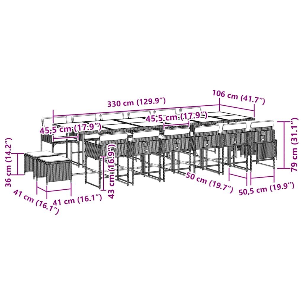 Set da Pranzo da Giardino 17pz con Cuscini Grigio in Polyrattan | homemem39