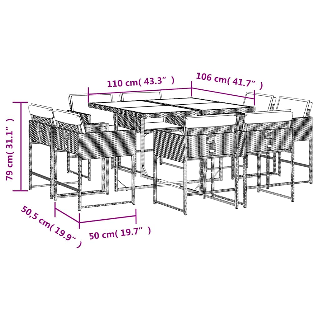 Set Pranzo da Giardino 9 pz con Cuscini Beige Misto Polyrattan | homemem39