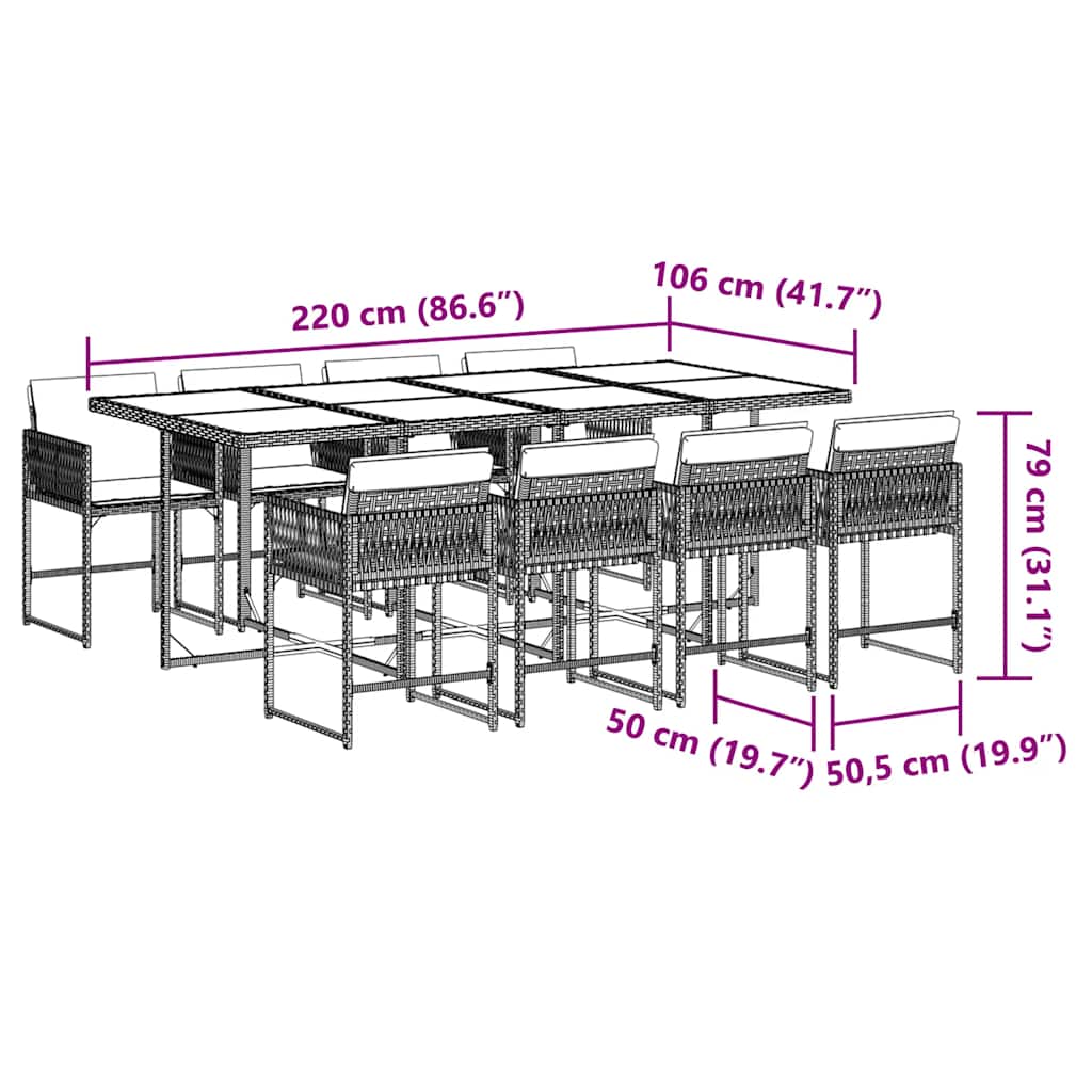 Set da Pranzo da Giardino 9pz con Cuscini Marrone in Polyrattan | homemem39
