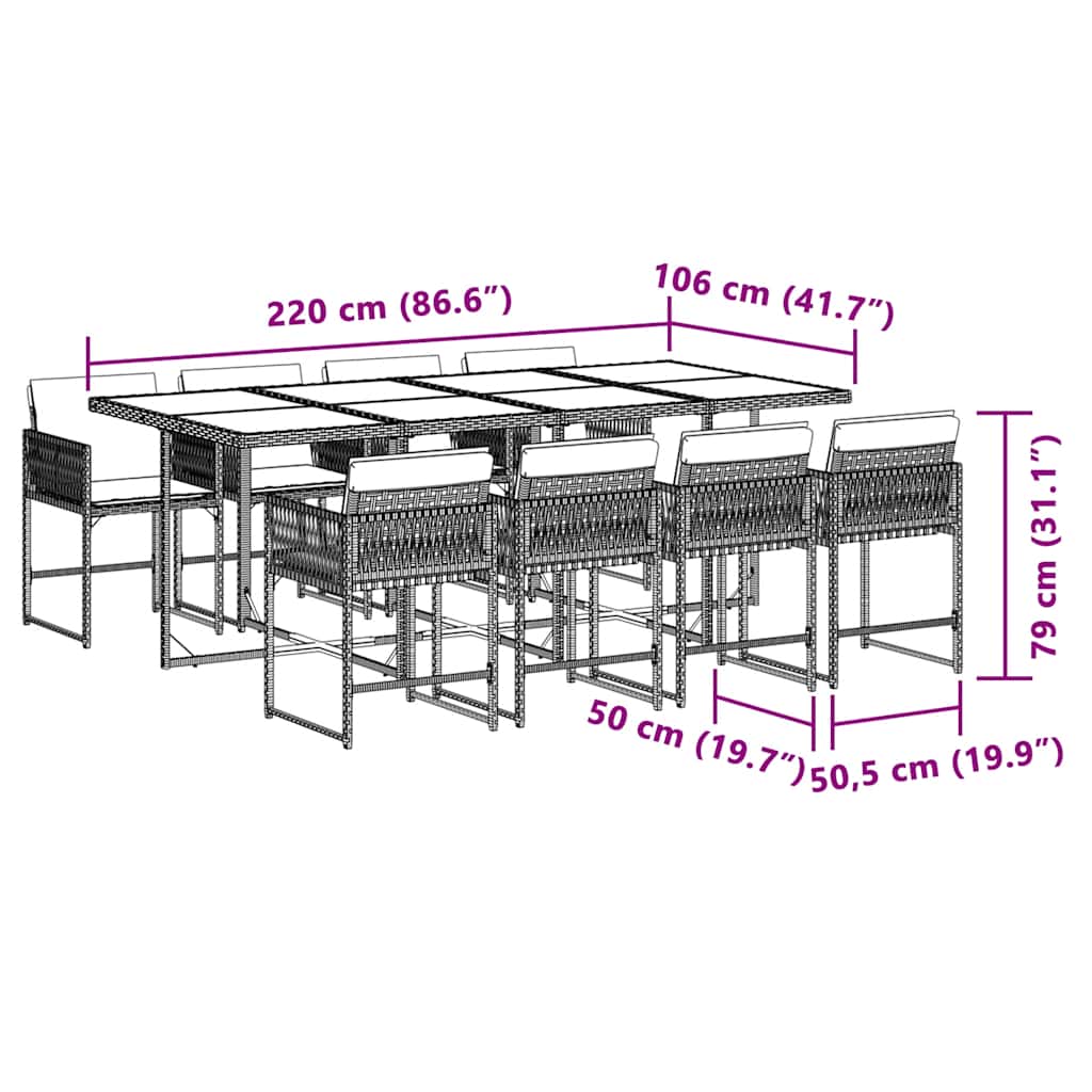 Set Pranzo da Giardino 9 pz con Cuscini Beige Misto Polyrattan | homemem39