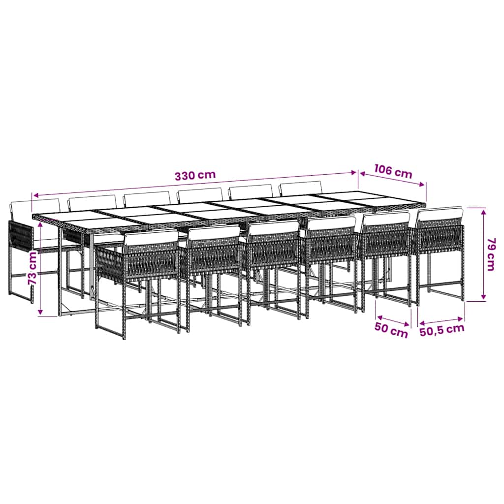 Set da Pranzo da Giardino 13pz con Cuscini Nero in Polyrattan | homemem39