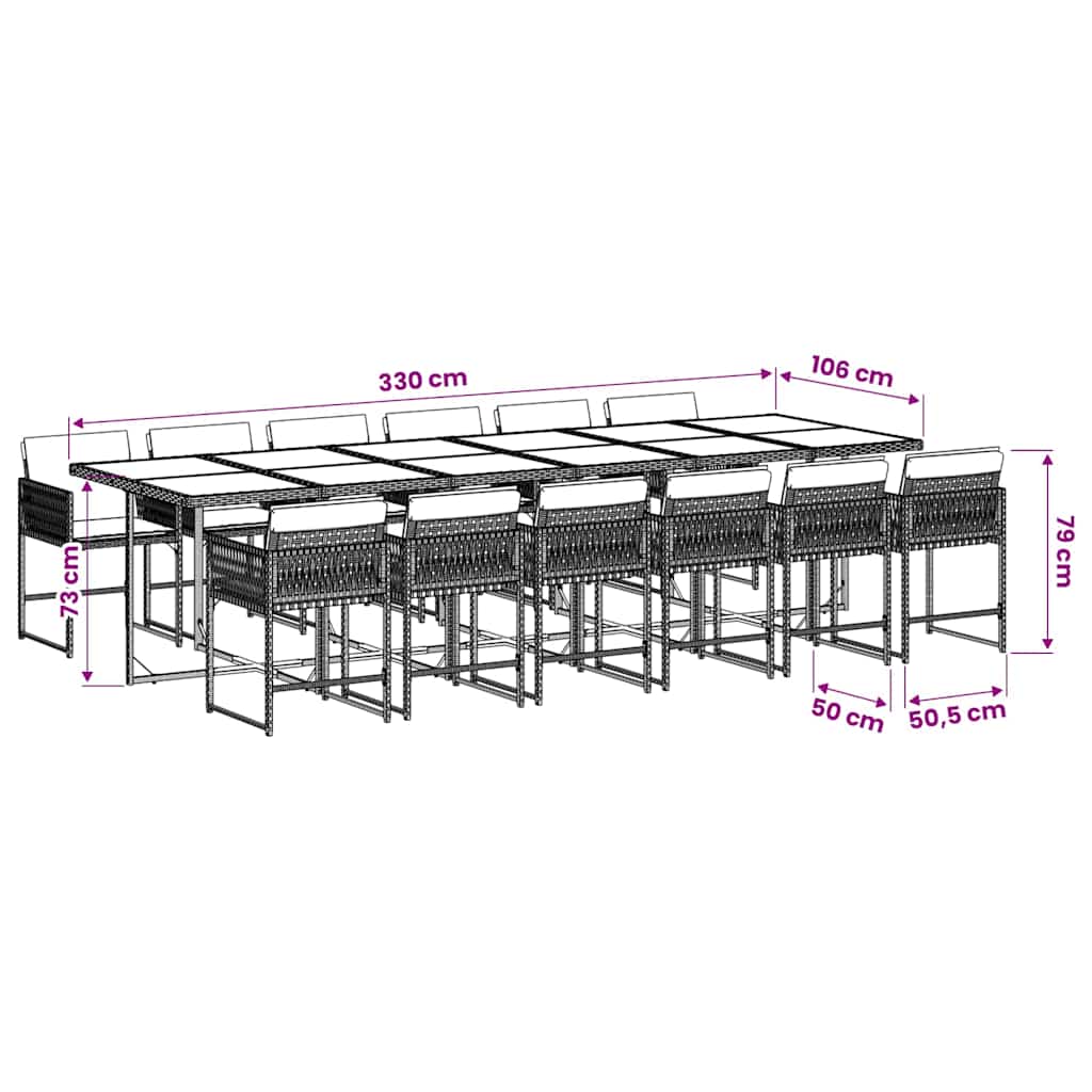 Set da Pranzo da Giardino 13pz con Cuscini Grigio in Polyrattan