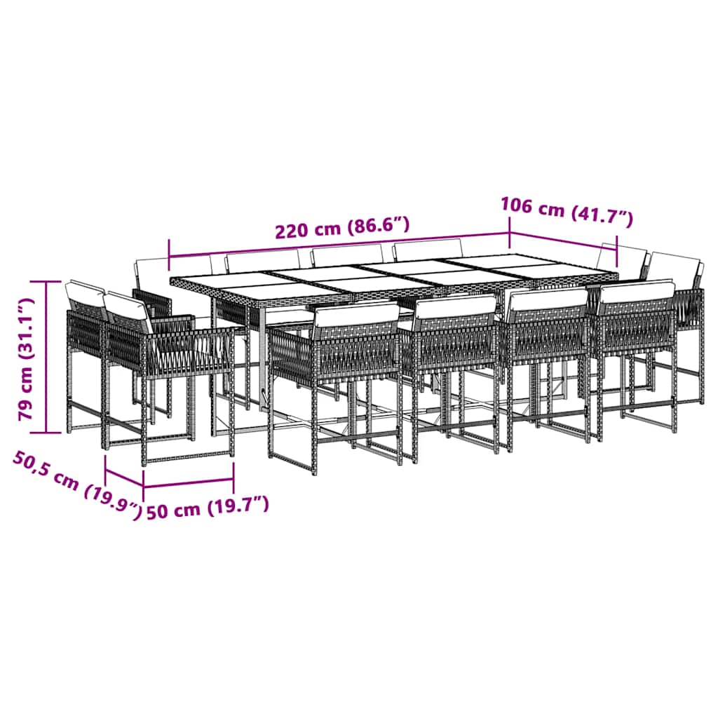 Set Pranzo da Giardino 13 pz con Cuscini Beige Misto Polyrattan | homemem39