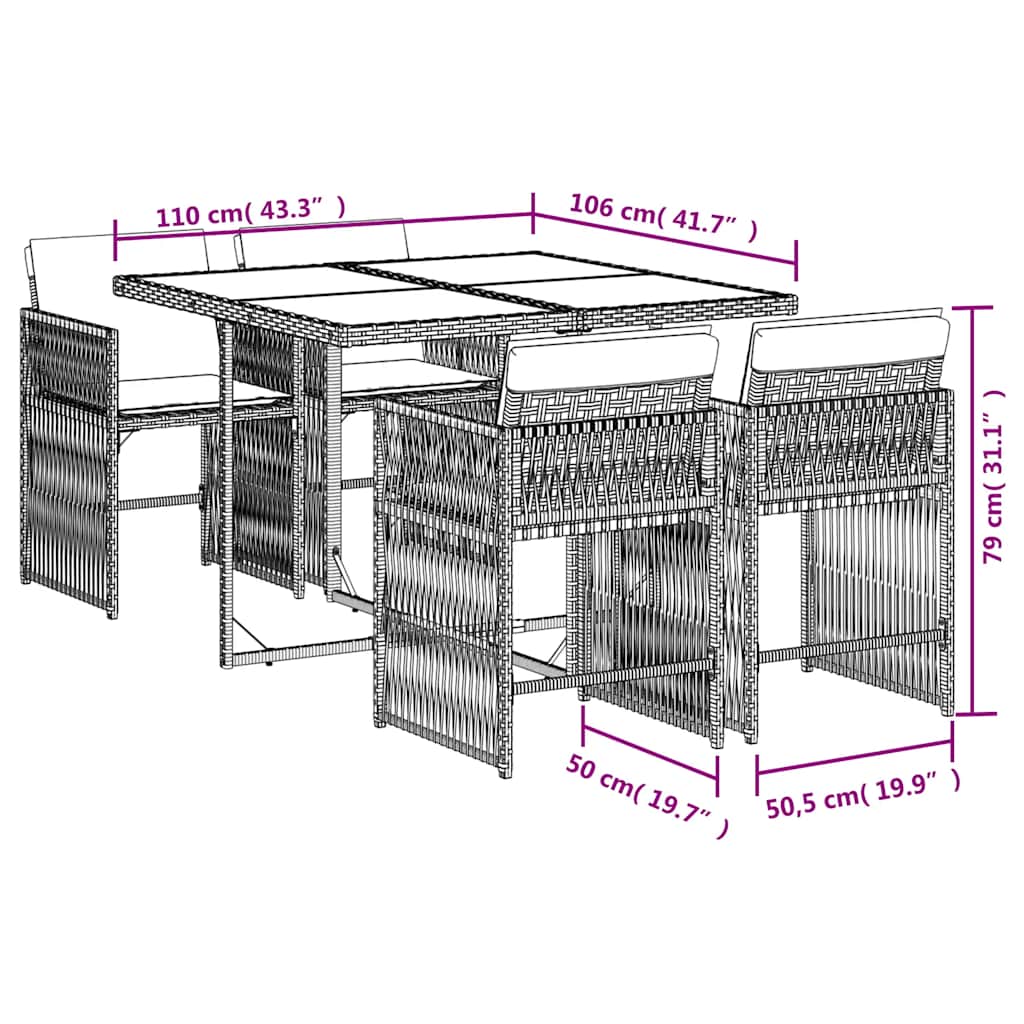 Set da Pranzo da Giardino 5 pz con Cuscini Beige in Polyrattan | homemem39