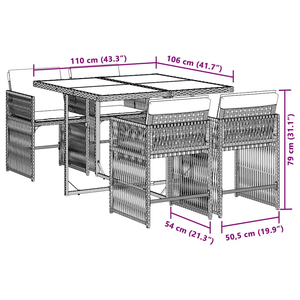 Set Pranzo da Giardino 5 pz con Cuscini Beige Misto Polyrattan | homemem39