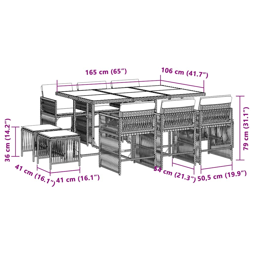Set Pranzo da Giardino 11 pz con Cuscini Beige Misto Polyrattan - homemem39