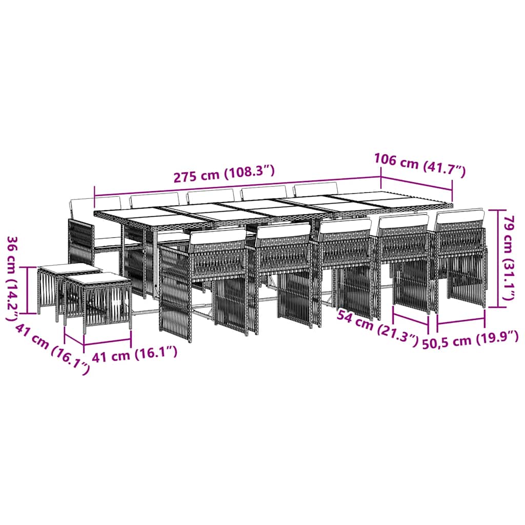 Set da Pranzo da Giardino 15 pz con Cuscini Nero in Polyrattan | homemem39
