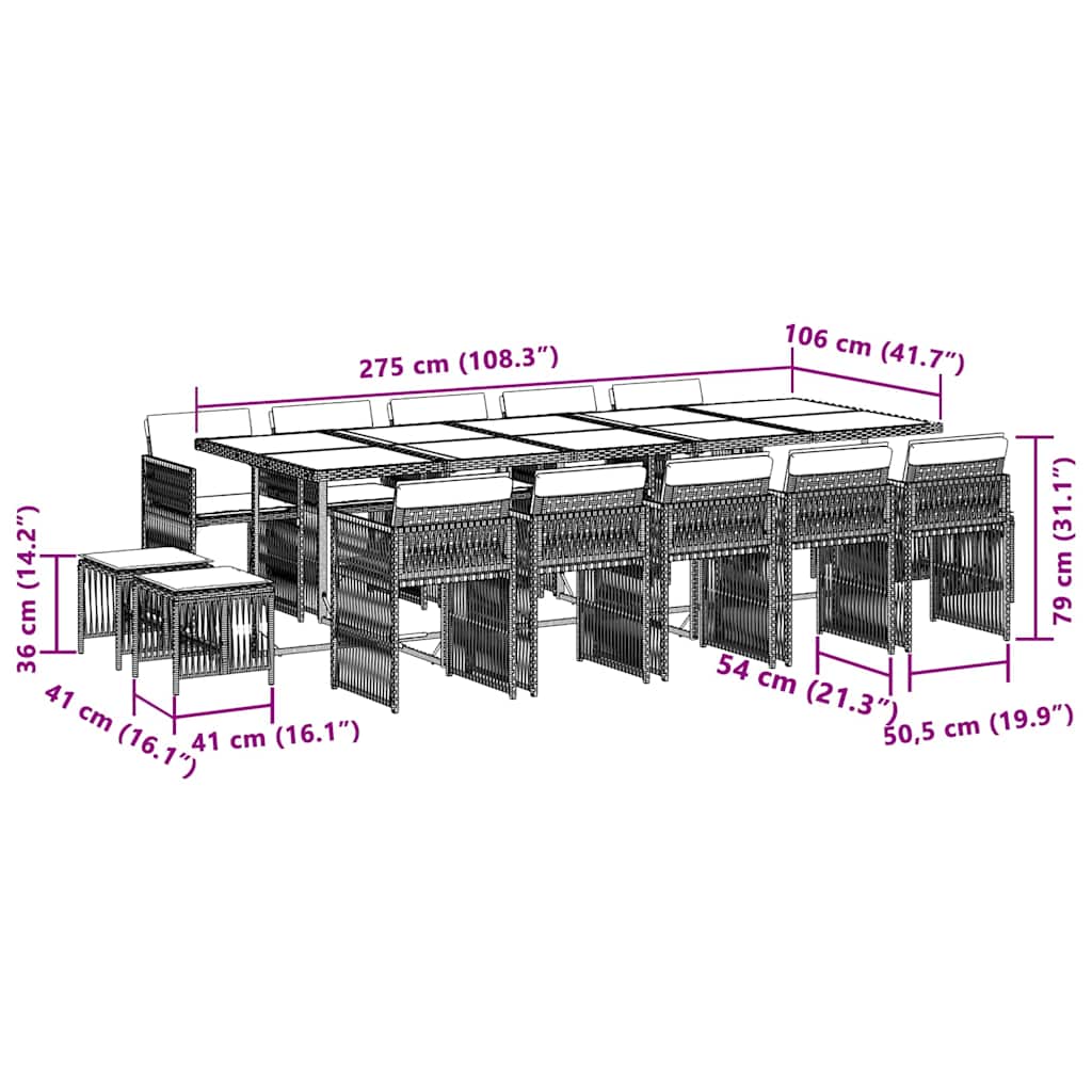 Set Pranzo da Giardino 15 pz con Cuscini Beige Misto Polyrattan | homemem39