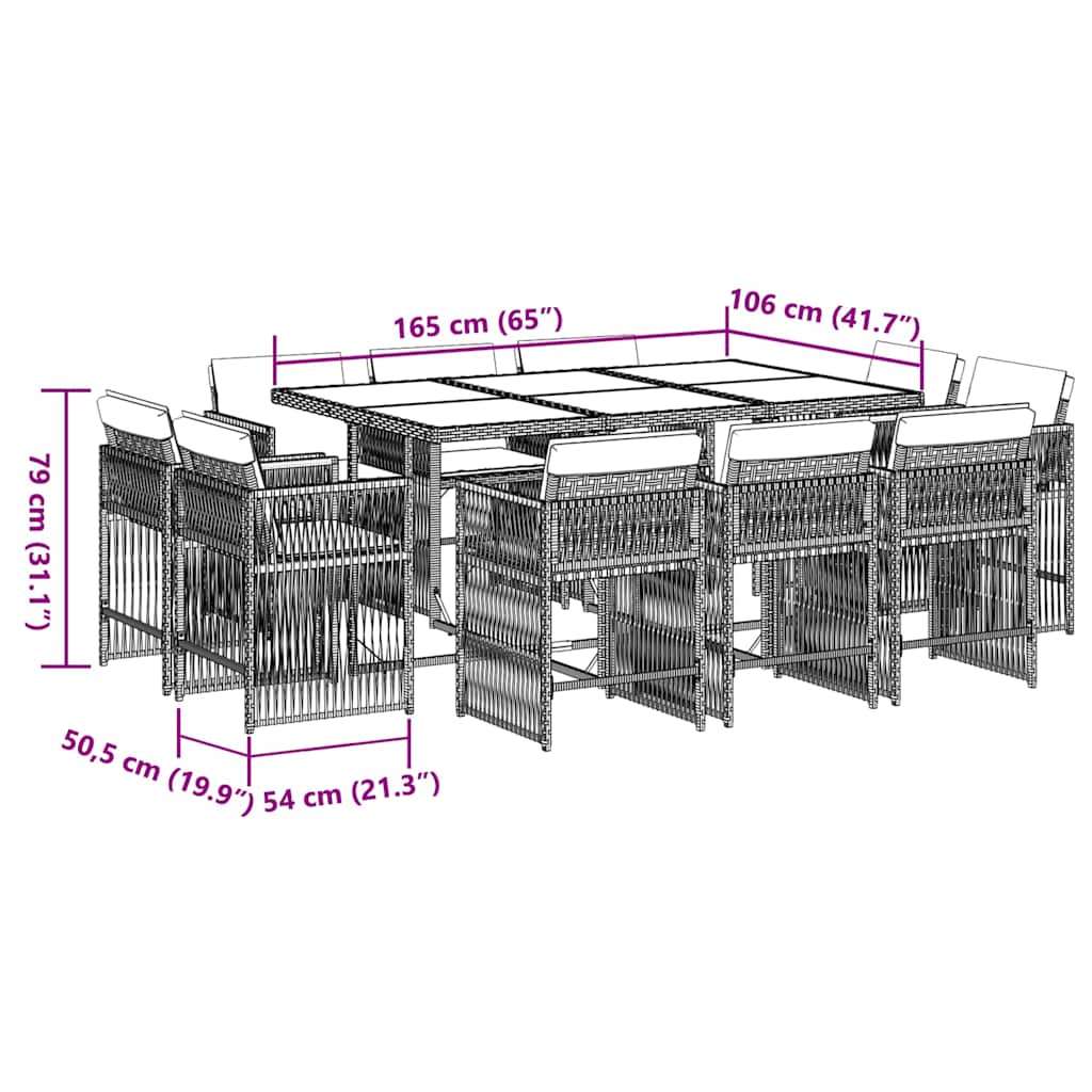 Set da Pranzo da Giardino 11 pz con Cuscini in Polyrattan Nero | homemem39