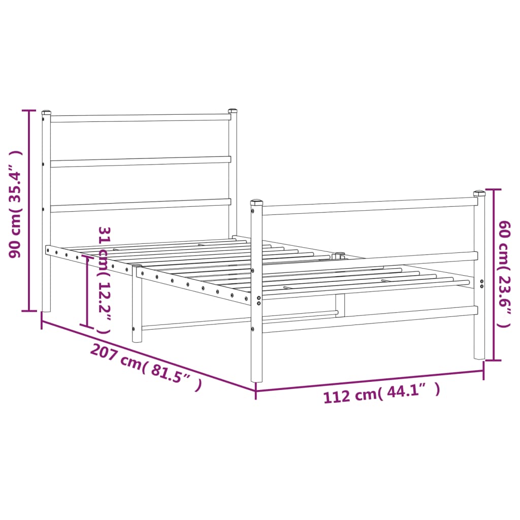 Giroletto con Testiera e Pediera Metallo Nero 107x203 cm | homemem39