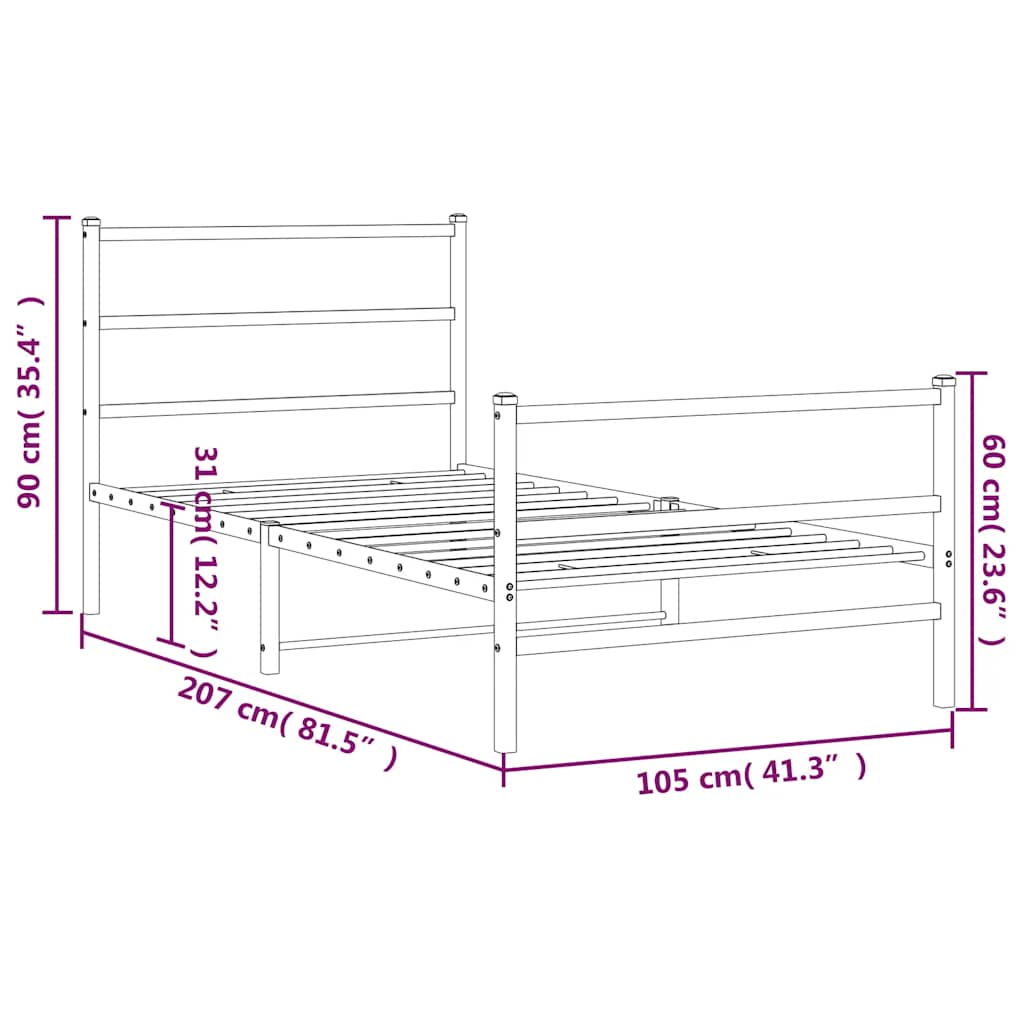 Giroletto con Testiera e Pediera Metallo Bianco 100x200 cm | homemem39