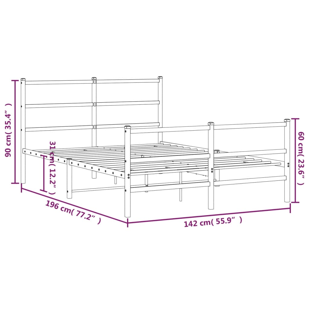 Giroletto con Testiera e Pediera Metallo Bianco 135x190 cm | homemem39
