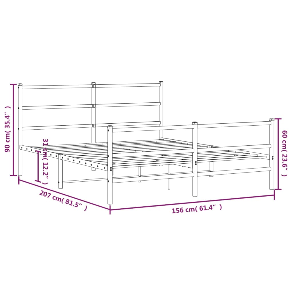 Giroletto con Testiera e Pediera Metallo Bianco 150x200 cm | homemem39