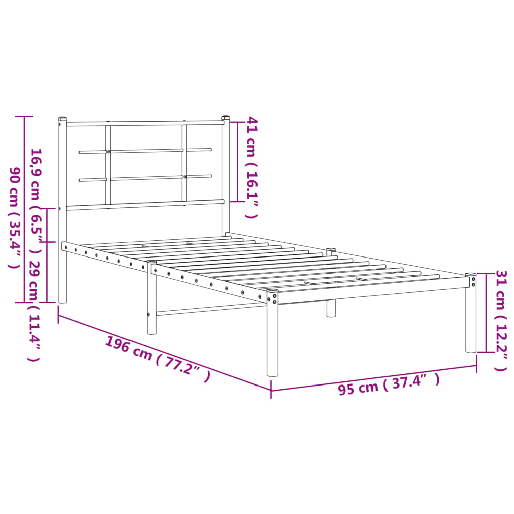Giroletto con Testiera in Metallo Nero 90x190 cm | homemem39