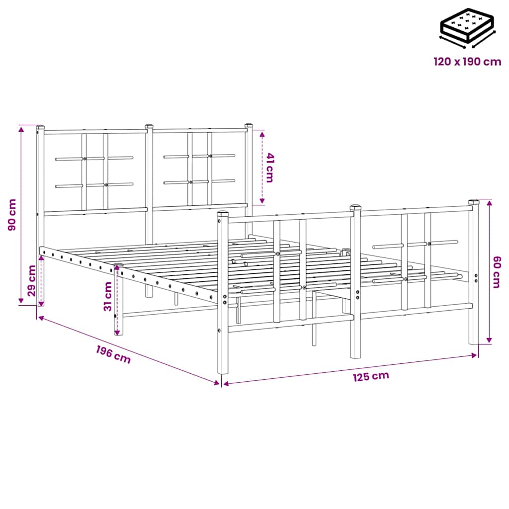Giroletto con Testiera e Pediera Metallo Nero 120x190 cm | homemem39