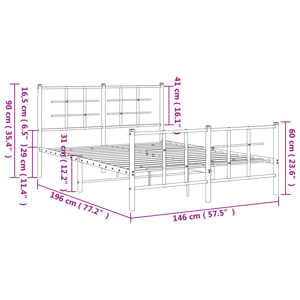 Giroletto con Testiera e Pediera Metallo Nero 140x190 cm - homemem39