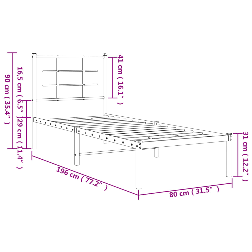 Giroletto senza Materaso con Testiera Metallo Bianco 75x190 cm | homemem39