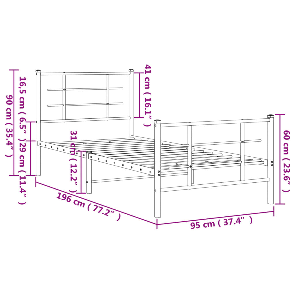 Giroletto con Testiera e Pediera Metallo Bianco 90x190 cm | homemem39
