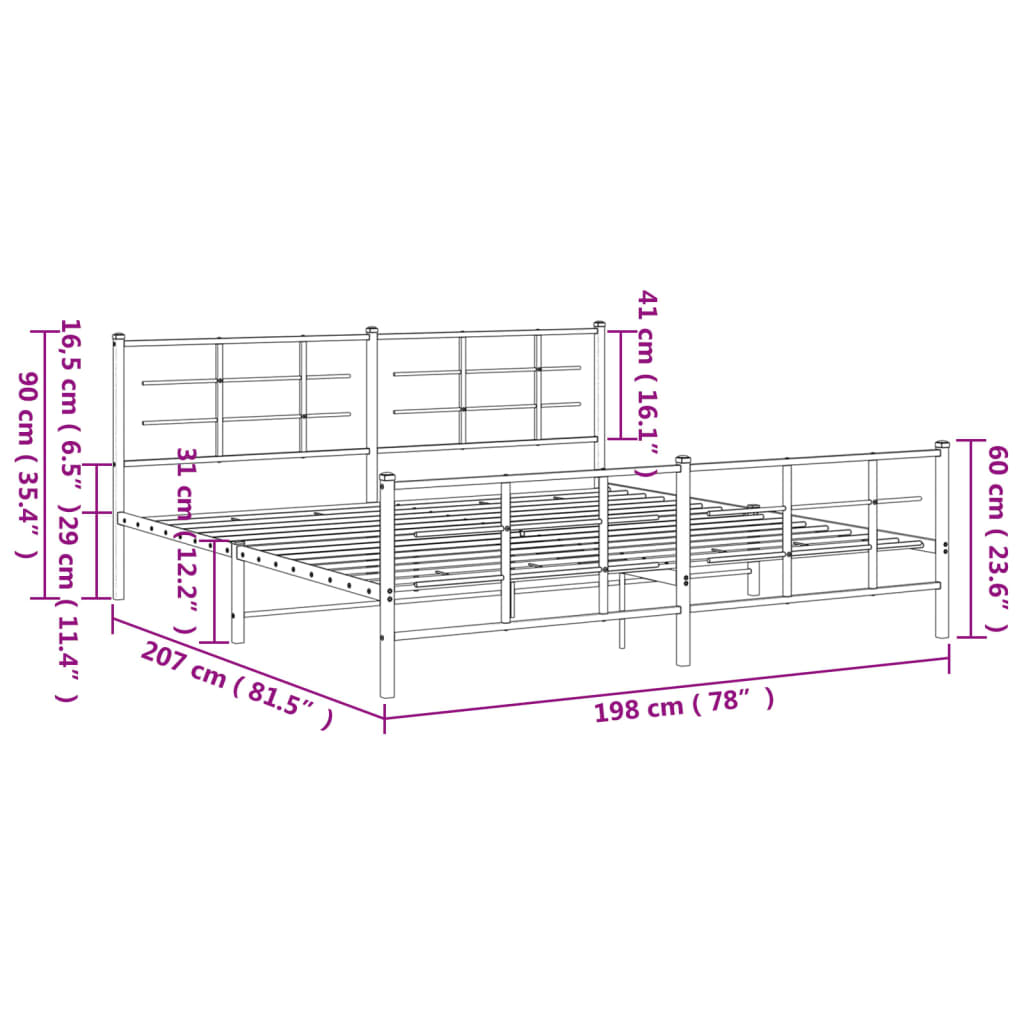 Giroletto con Testiera e Pediera Metallo Bianco 193x203 cm | homemem39