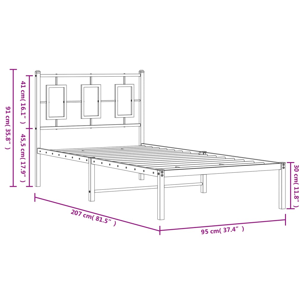Giroletto con Testiera in Metallo Nero 90x200 cm | homemem39