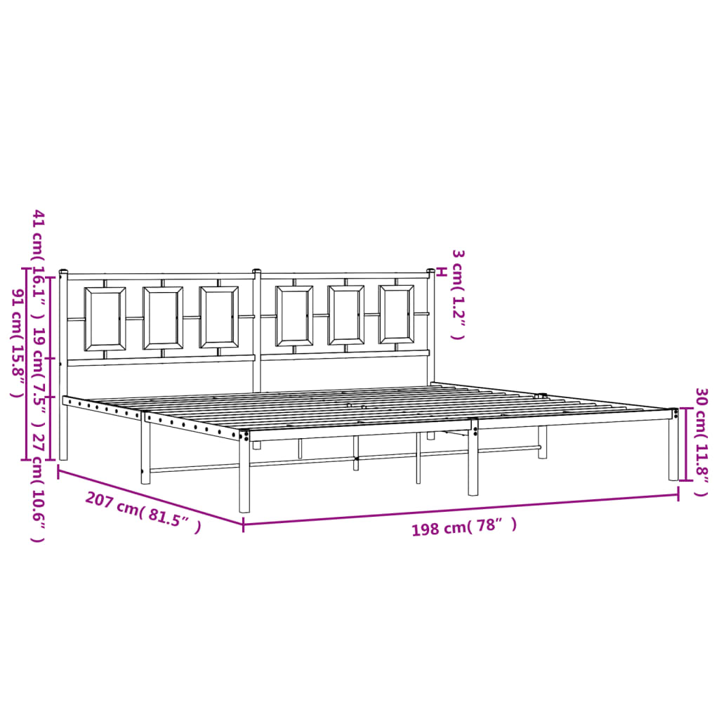 Giroletto con Testiera in Metallo Nero 193x203 cm | homemem39