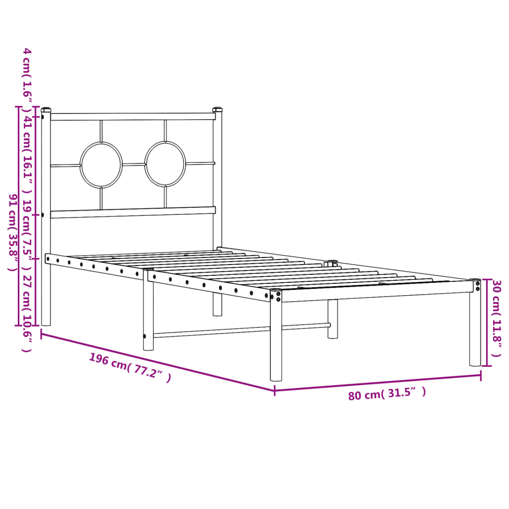 Giroletto senza Materaso con Testiera Metallo Bianco 75x190 cm | homemem39