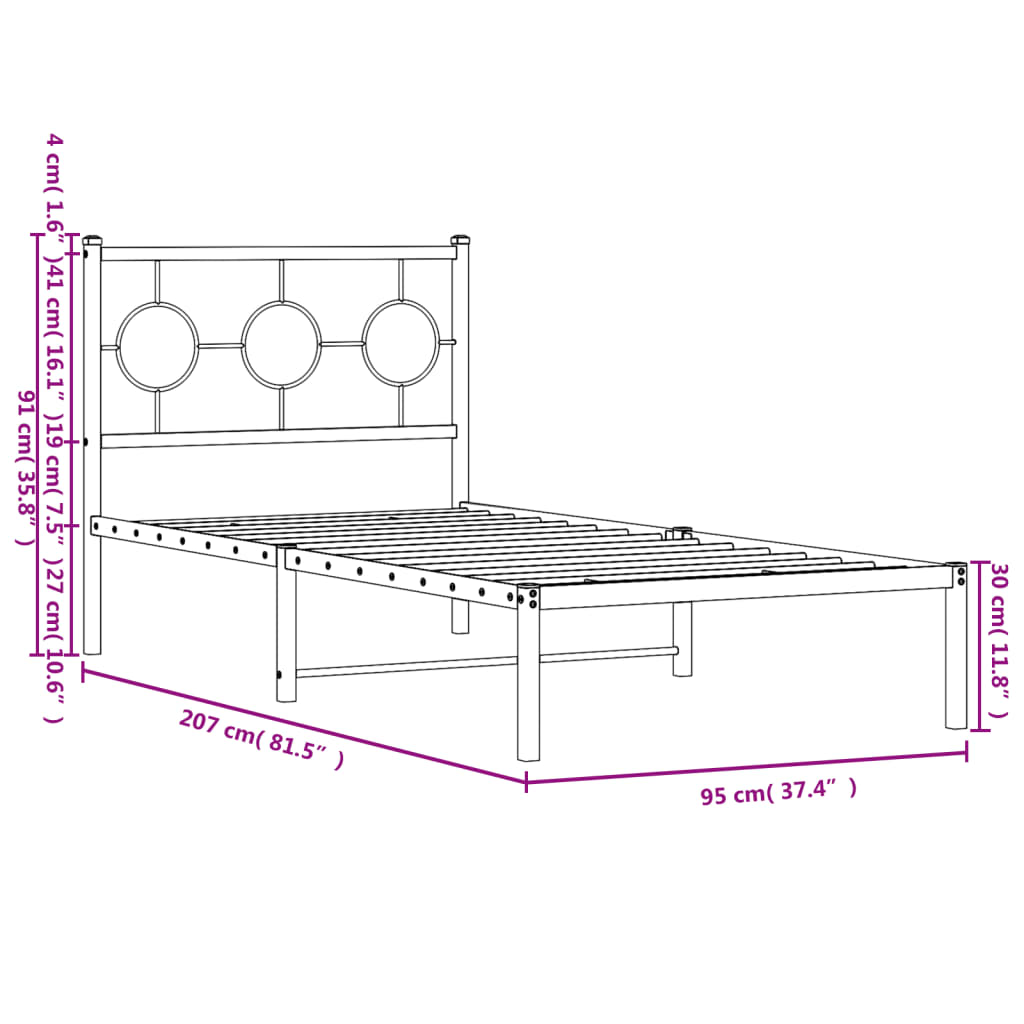 Giroletto con Testiera Metallo Bianco 90x200 cm | homemem39