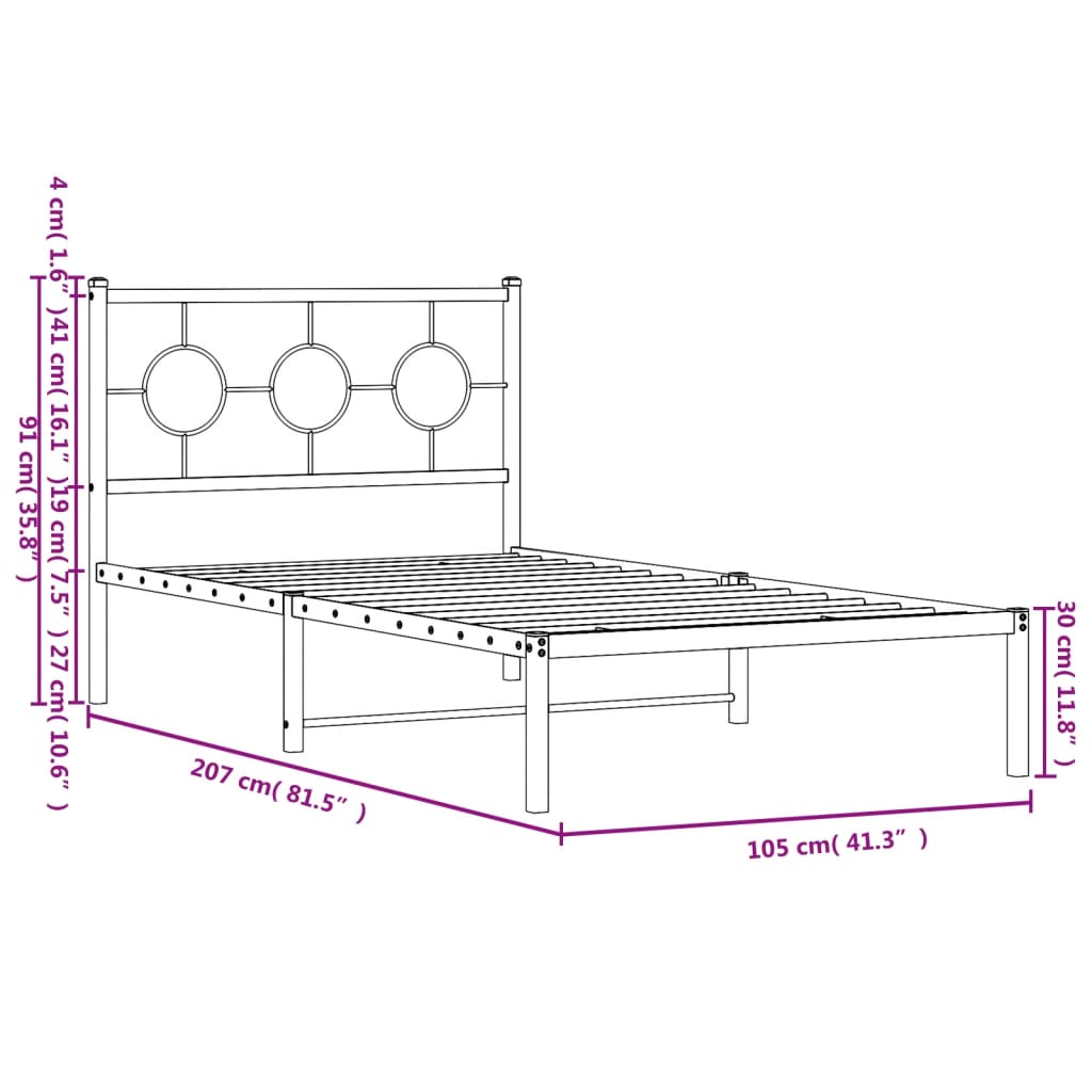 Giroletto con Testiera Metallo Bianco 100x200 cm | homemem39