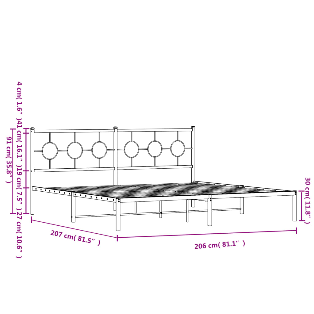 Giroletto con Testiera Metallo Bianco 200x200 cm | homemem39
