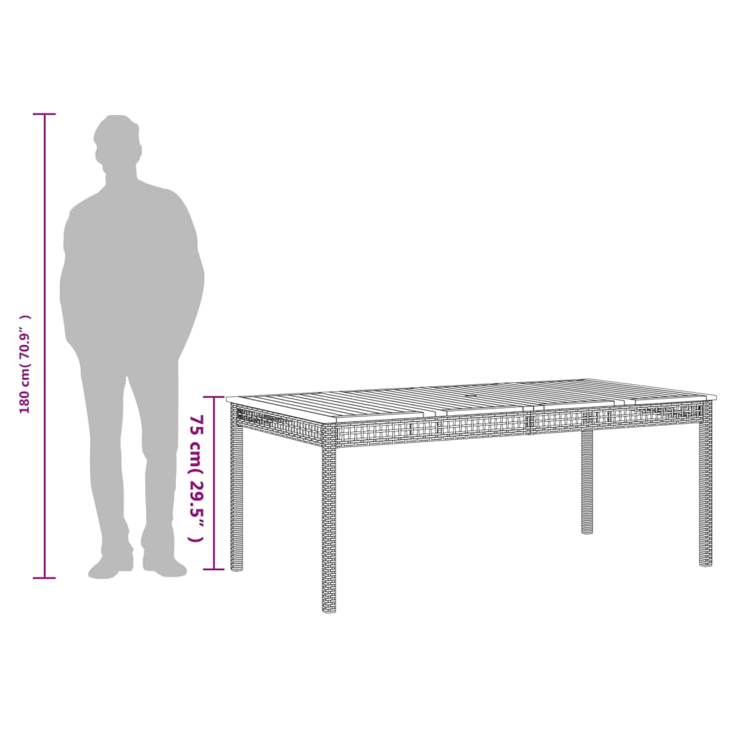 Tavolo da Giardino Grigio 180x90x75cm Polyrattan e Legno Acacia | homemem39