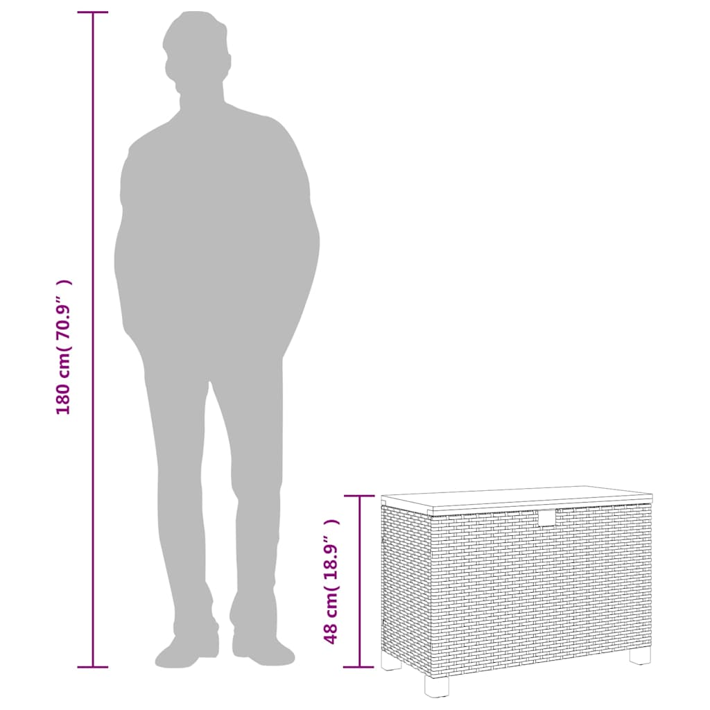 Contenitore Giardino Nero 80x40x48 cm Polyrattan e Legno Acacia