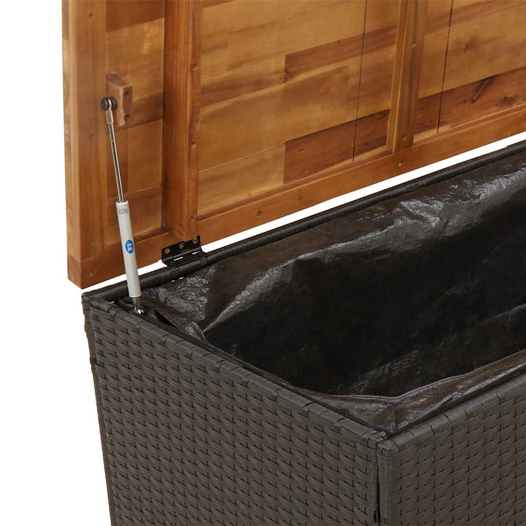 Contenitore Giardino Nero 110x55x63cm Polyrattan e Legno Acacia - homemem39