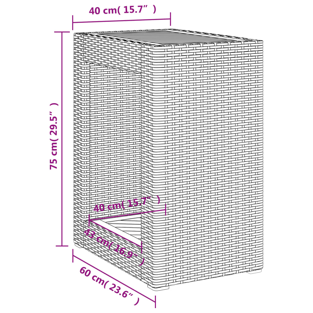 Tavolino da Giardino Piano Legno Nero 60x40x75 cm Polyrattan | homemem39