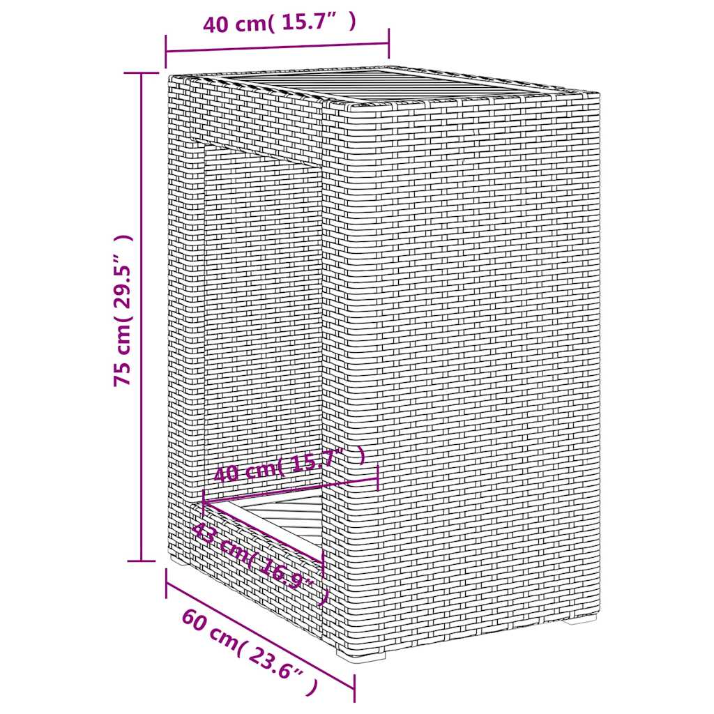 Tavolino da Giardino Piano Legno Beige 60x40x75 cm Polyrattan | homemem39