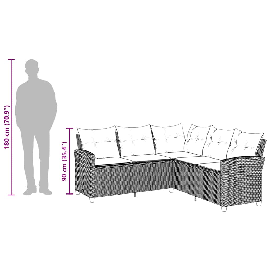 Divano a Forma di L con Cuscini in Polyrattan Grigio