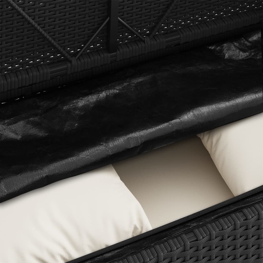 Panca da Giardino con Cuscini Nera in Polyrattan - homemem39