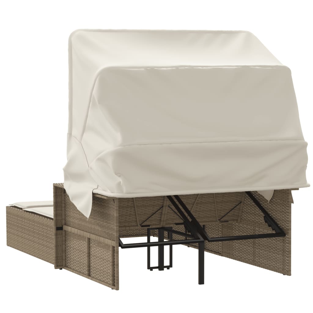 Lettino Doppio con Baldacchino e Cuscini Beige in Polyrattan - homemem39