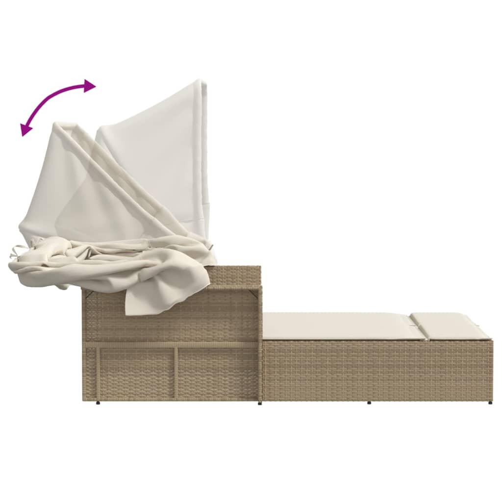 Lettino Doppio con Baldacchino e Cuscini Beige in Polyrattan - homemem39
