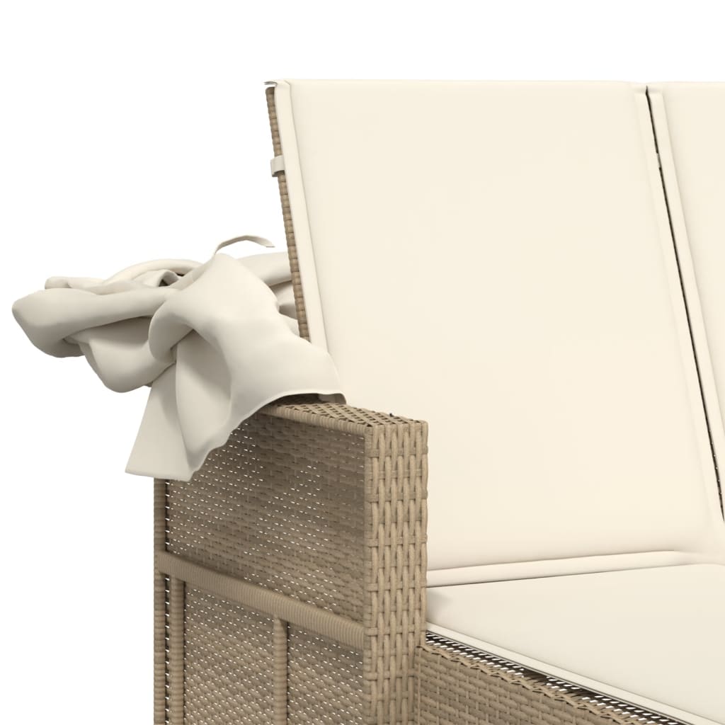Lettino Doppio con Baldacchino e Cuscini Beige in Polyrattan - homemem39