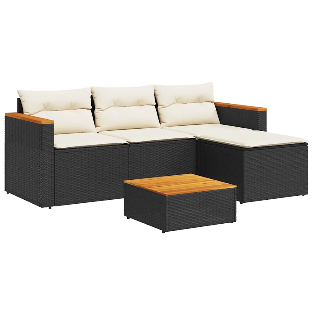 Set Divani da Giardino 3 pz con Cuscini in Polyrattan Nero