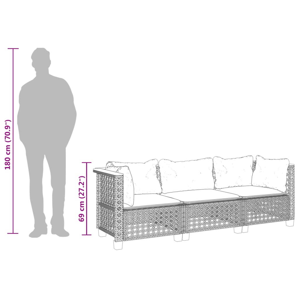 Divano da Giardino con Cuscini a 3 Posti Beige in Polyrattan | homemem39