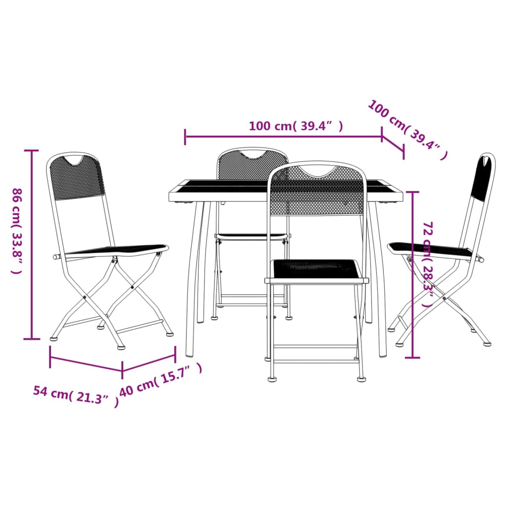 Set da Pranzo da Giardino 5pz Antracite in Rete Metallica | homemem39
