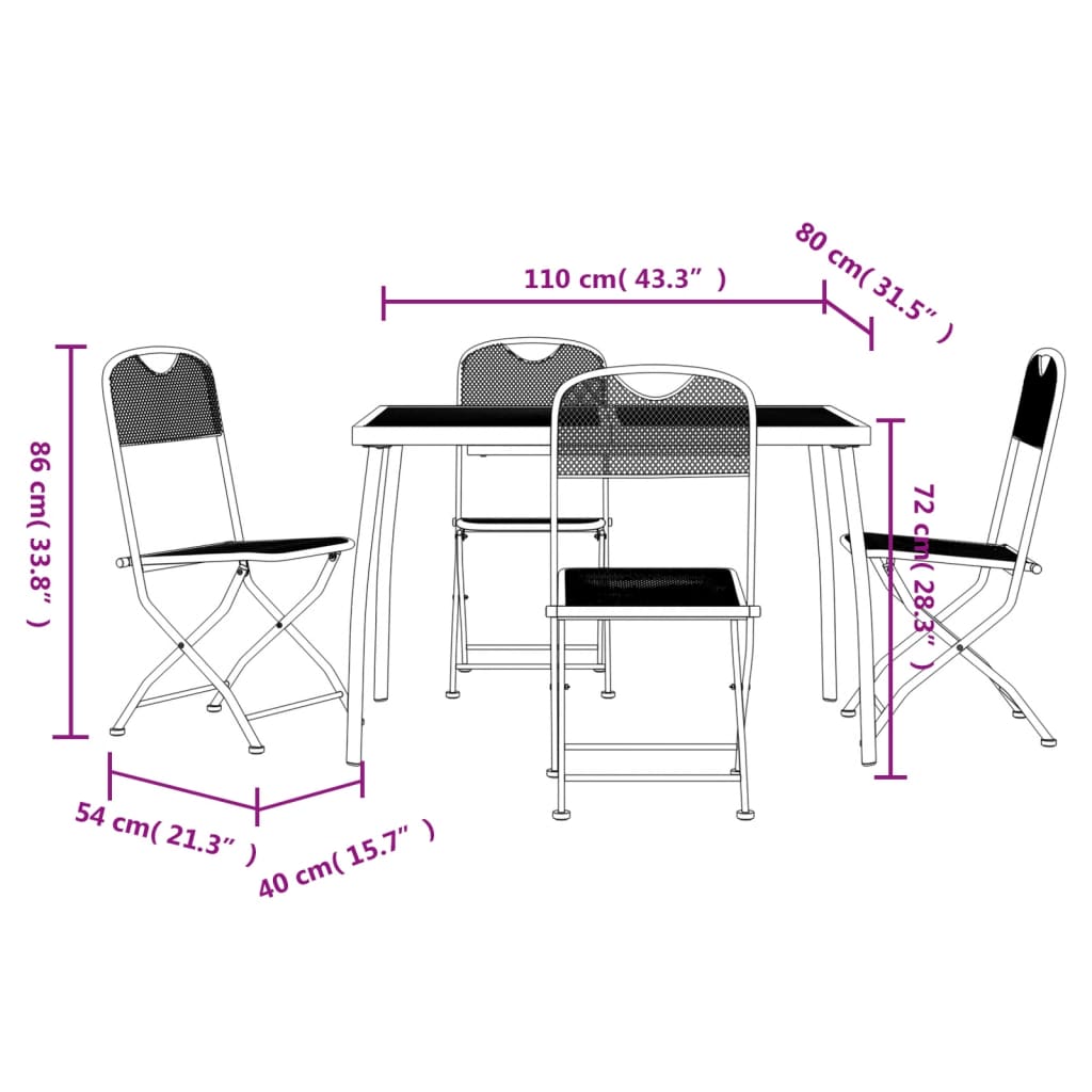 Set da Pranzo da Giardino 5pz Antracite in Rete Metallica | homemem39
