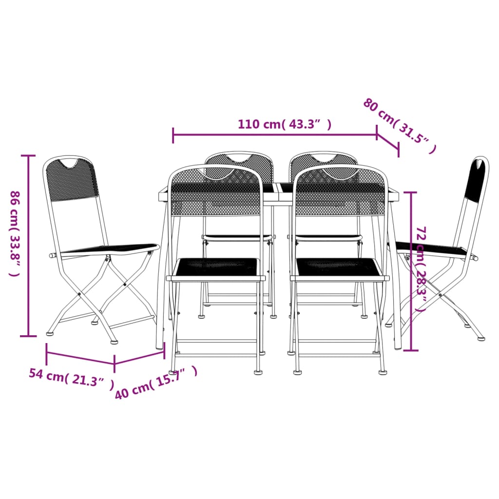 Set da Pranzo da Giardino 7pz Antracite in Rete Metallica | homemem39