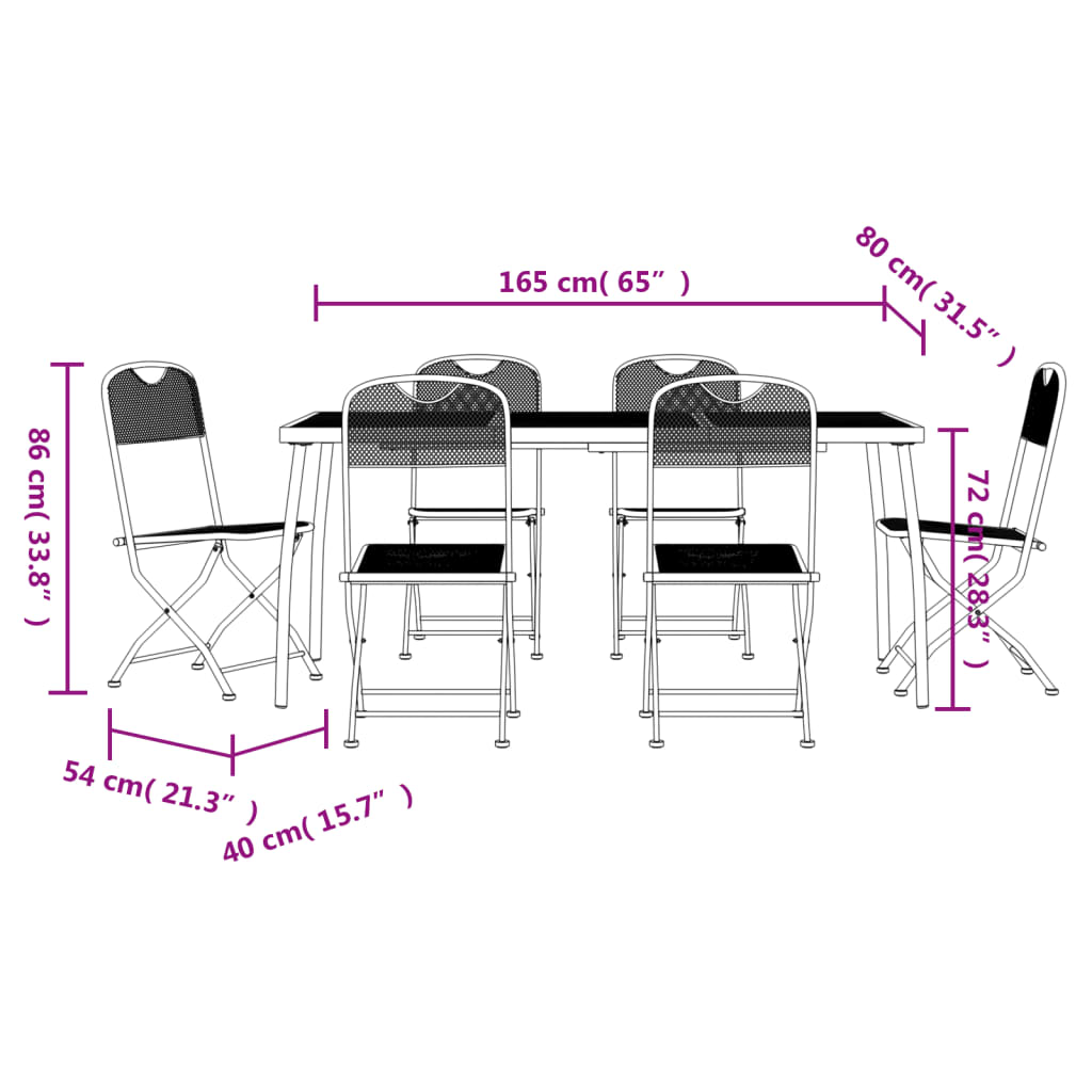 Set da Pranzo da Giardino 7pz Antracite in Rete Metallica | homemem39