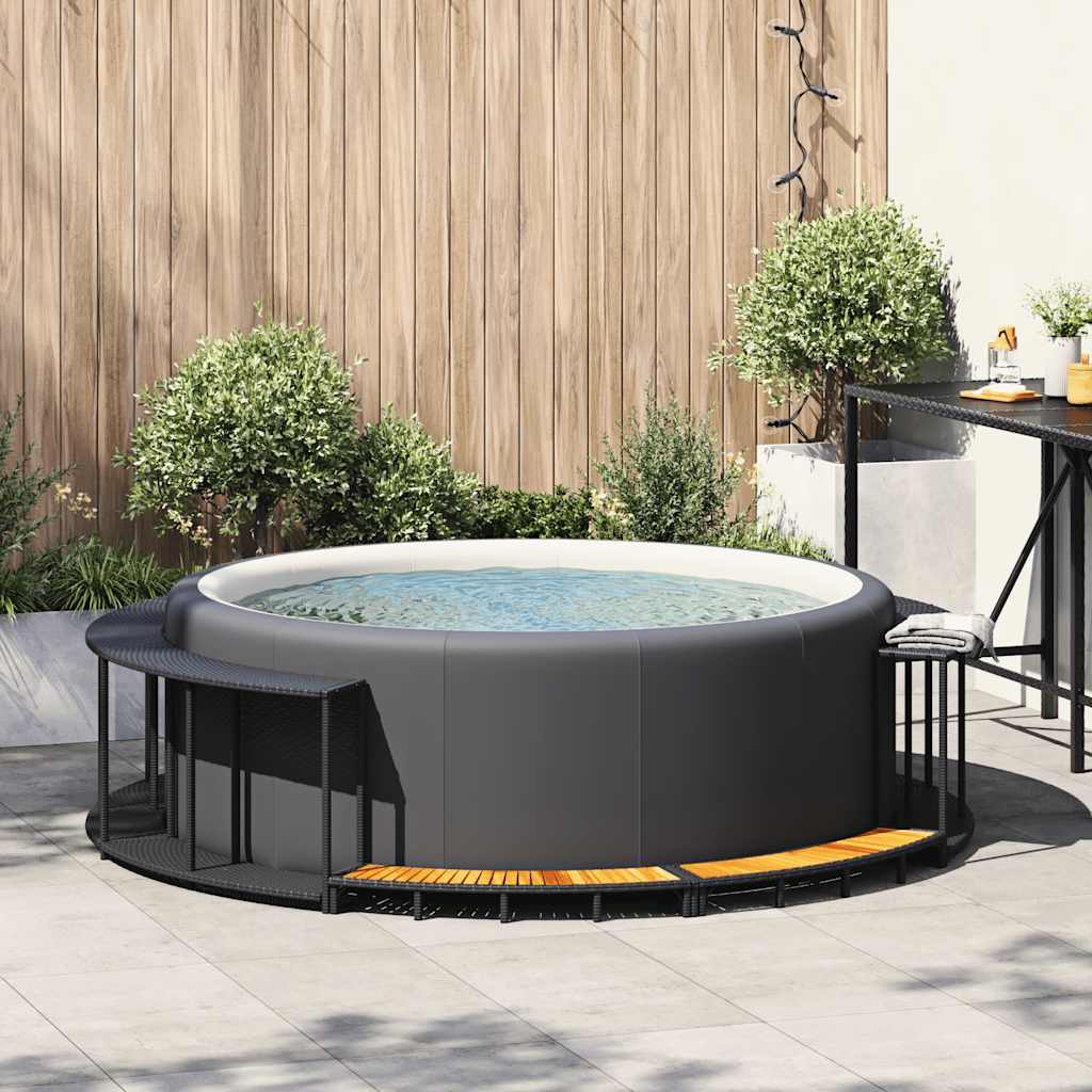Bordo per Vasca da Spa con Portaoggetti&Gradino Polyrattan Nero - homemem39