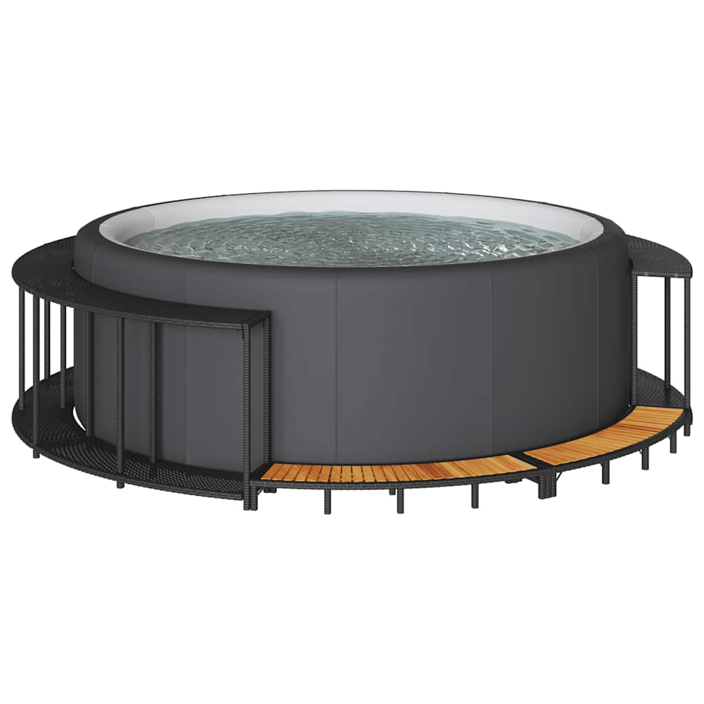 Bordo per Vasca da Spa con Portaoggetti&Gradino Polyrattan Nero - homemem39