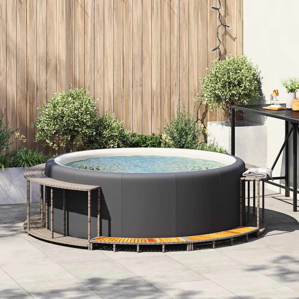 Bordo per Vasca Spa con Portaoggetti&Gradino Polyrattan Grigio - homemem39