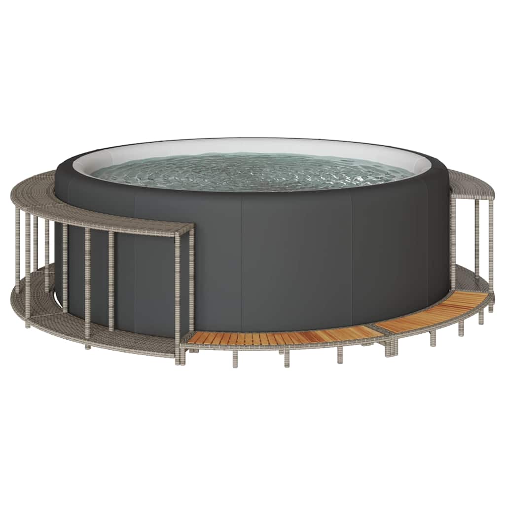 Bordo per Vasca Spa con Portaoggetti&Gradino Polyrattan Grigio - homemem39